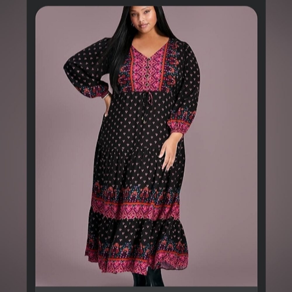 Avenue Navy Blue and Pink Patterned Maxi Dress